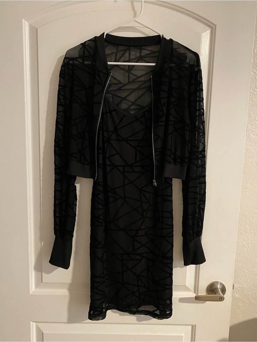 SHEIN Black Geometric Sheer Overlay Dress with Cropped Jacket